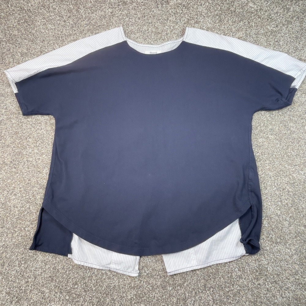 Madewell Women's Small Colorblock Top Navy White Striped Split Back Boxy Top